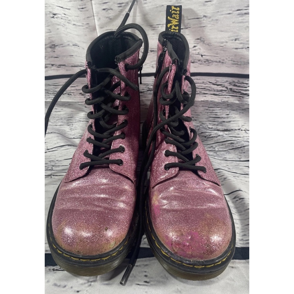 Doc Martens 1460J Combat Boots Youth Size US 5L/4M  Black‎ Pink Glitter